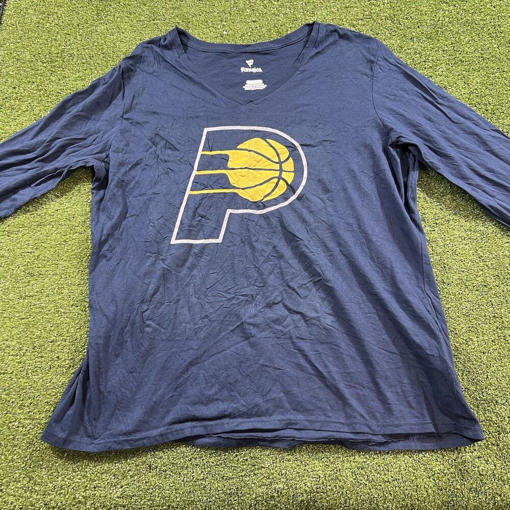 Indiana Pacers Fanatics Women's 2XL Long Sleeve V-Neck Shirt Navy NWOT